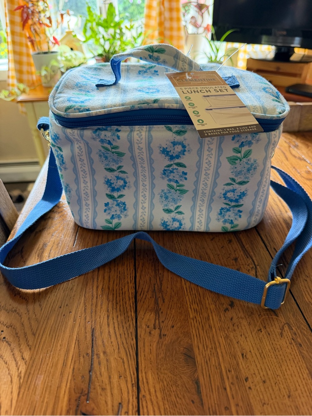 Clementine Blue Floral Insulated Lunch Bag with Adjustable Strap